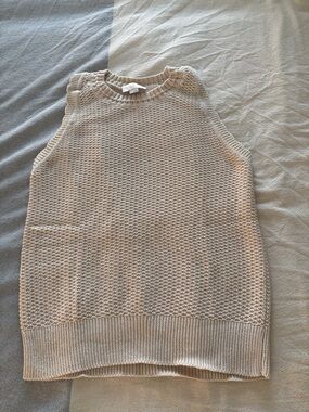 Loft Sleeveless Knit Crochet Sweater Top in Light Beige